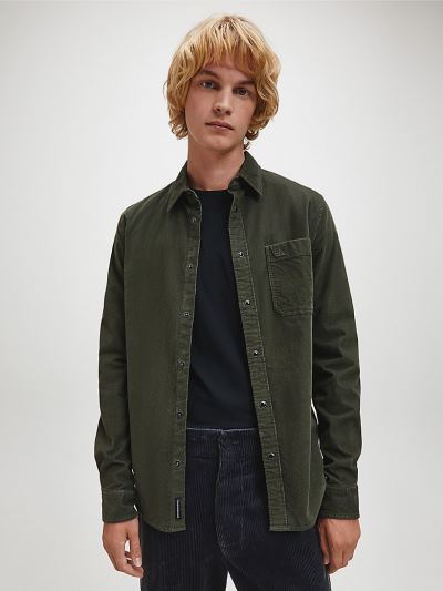 Calvin Klein Ruhák HU158346 | Calvin Klein Slim Cotton Corduroy Férfi Ing MélyOlivazöld